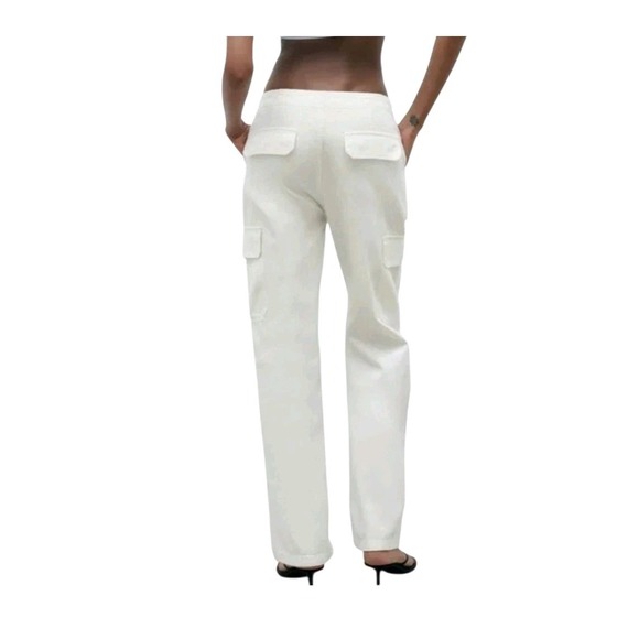 Zara TRF High Rise Straight Cargo Pants Oyster White Size 8 Preppy Nautical‎ - Picture 4 of 12